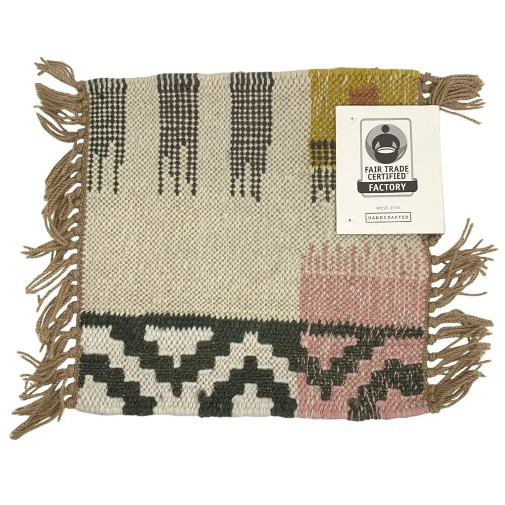 Multicolor Ikat Indoor/Outdoor Rug SAMPLE Placemat Handmade India NWT 17x12.5